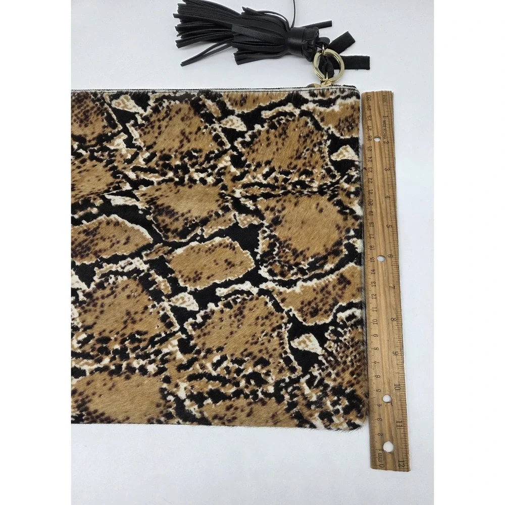Clare V Foldover Snakeskin Print Suede & Calfhair Clutch